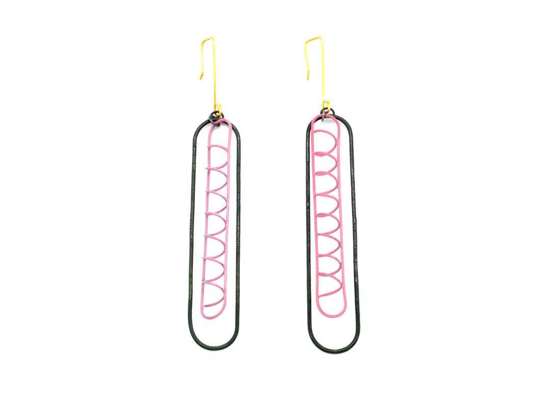 Container Earrings Link 2 Bottle Green and Pink
